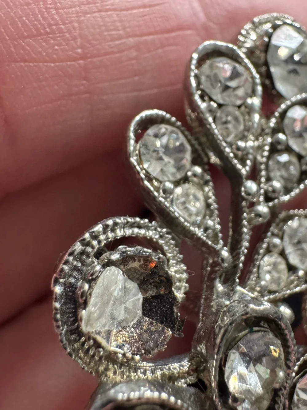 Silver-Tone Crystal Brooch - Clear Rhinestones